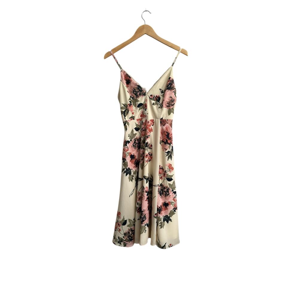 Lulus Emilee Cream Floral Print Spaghetti Strap Midi Dress Size XS - Picture 3 of 11